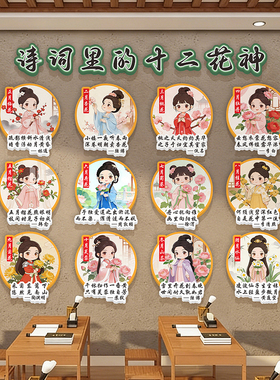 国学风贺花神诗词环创文化墙贴
