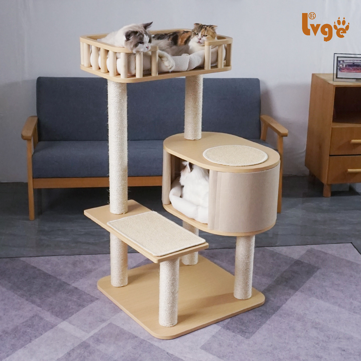 绿歌实木柱子猫爬架猫窝猫树一体肥猫胖猫大型猫剑麻攀爬猫别墅