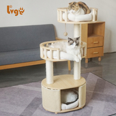 绿歌实木柱子猫爬架猫窝猫树一体四季 通用剑麻猫跳台猫抓板猫别墅