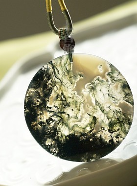 纯天然印度水草玛瑙吊坠长款车挂