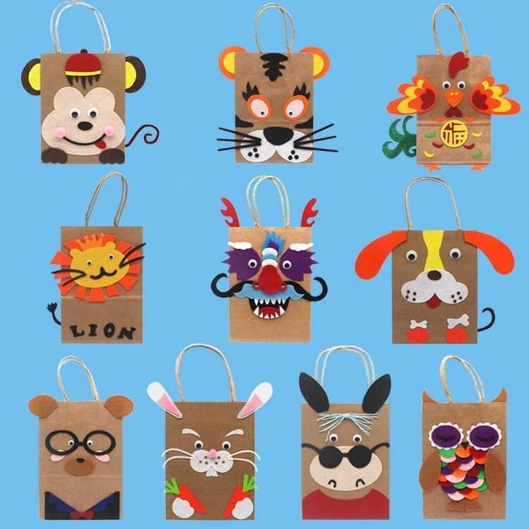 牛皮纸袋子儿童diy手工材料幼儿园创意制作美劳绘画涂鸦diy手提袋