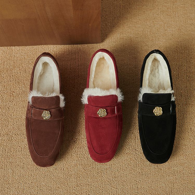 羊皮毛一体乐福鞋加绒豆豆鞋