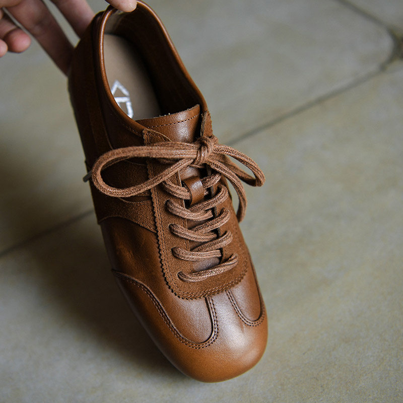 巨软~美拉德复古棕色拼接牛皮德训鞋女~平板鞋休闲运动鞋平跟单鞋,女鞋,德训鞋,淘宝优惠券,粉丝福利购,淘宝优惠卷