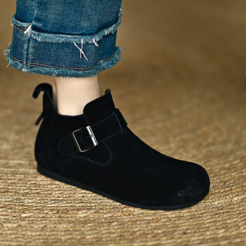 百搭磨砂牛皮加绒皮带扣勃肯靴子女休闲保暖棉鞋软底平底短靴大码,女鞋,马丁靴,淘宝优惠券,粉丝福利购,淘宝优惠卷