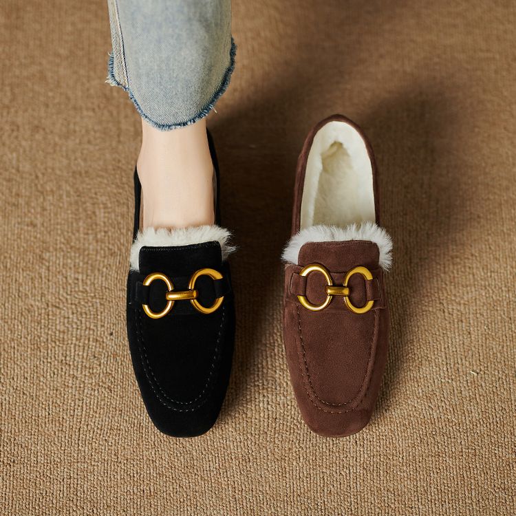 复古百搭羊皮毛一体豆豆鞋