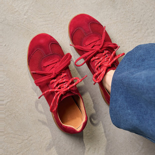 巨好穿~新年红色德训鞋女 软面软底单鞋休闲运动鞋2cm低跟平板鞋