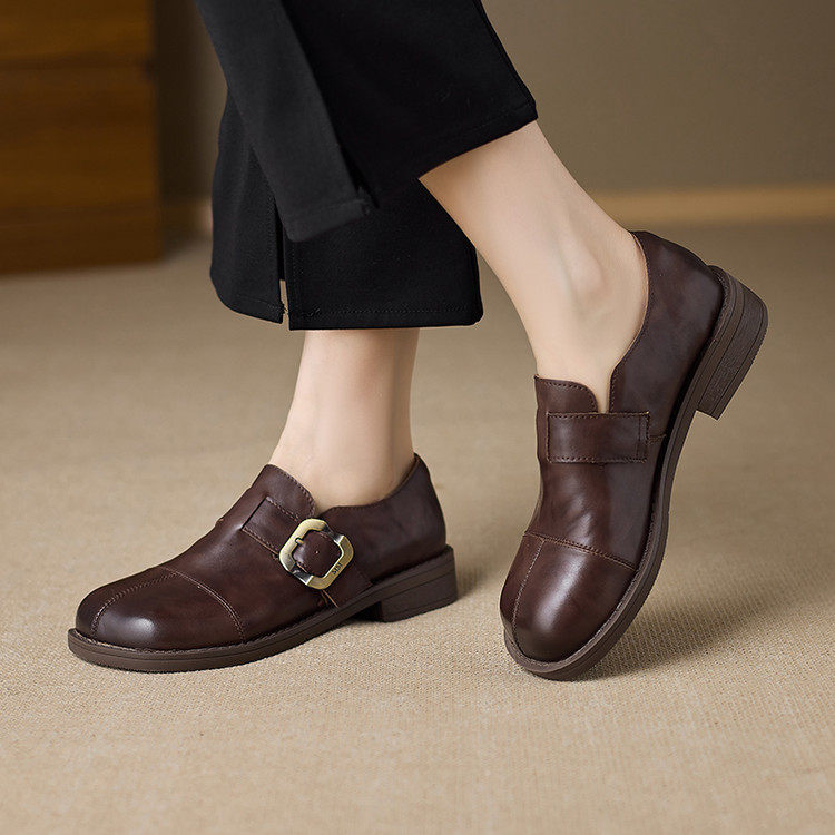 英伦风大圆头皮鞋简约百搭工作鞋牛皮乐福鞋3cm粗跟深口单鞋女40,女鞋,深口单鞋,淘宝优惠券,粉丝福利购,淘宝优惠卷