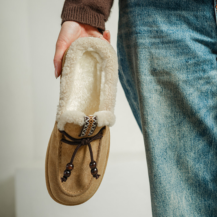 真皮厚底外穿羊羔毛包头半拖鞋