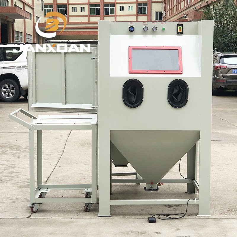 手动喷沙机环保箱式转盘喷砂机推车模具打砂机干式除锈喷砂机设备