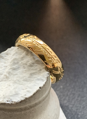 至尊魔戒-亮金色蚀刻戒指男吊坠