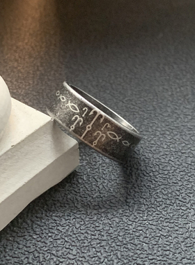 愿者上钩-钓鱼佬鱼钩不掉色钛钢戒指男做旧古法胖手大码闭口指环