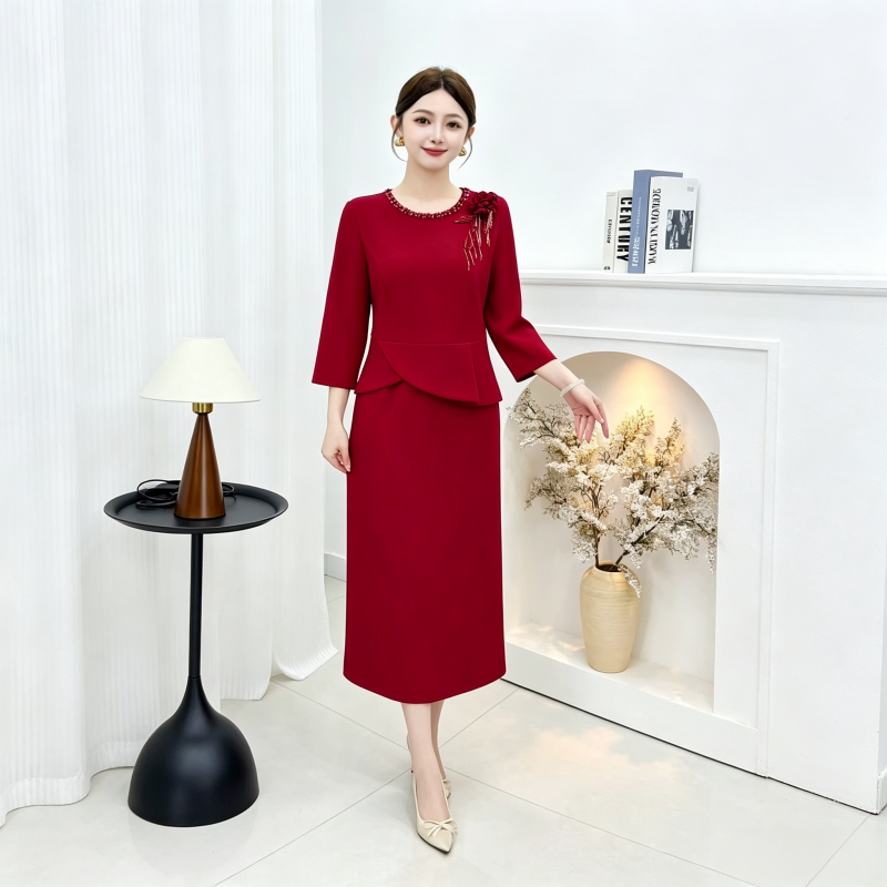 新娘喜婆婆结婚宴会夏装晚礼服裙2026新款年轻妈妈婚礼旗袍连衣裙