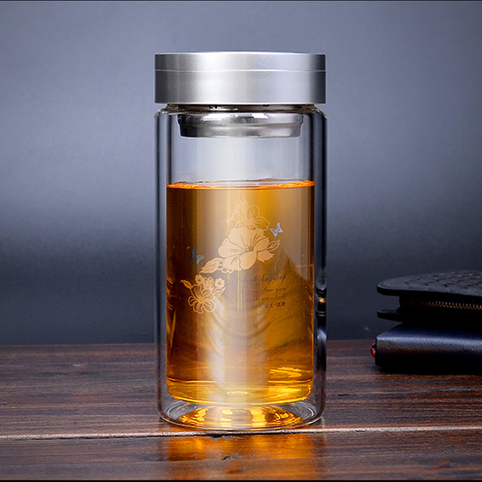 富光健牌700-500/680双层玻璃杯隔热保温防烫大容量过滤便携茶杯