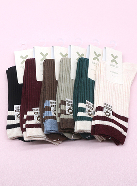 西客优品  冬羊毛学院横条保暖无骨纯色中筒学生成人女袜252Y2779