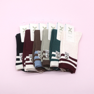 西客优品 冬羊毛学院横条保暖无骨纯色中筒学生成人女袜252Y2779