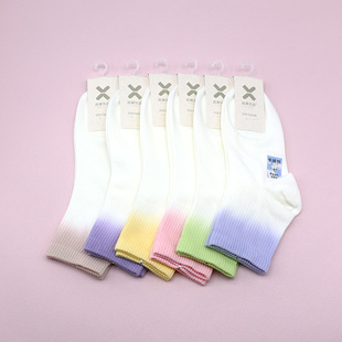 春夏高端超薄渐变色扎染拼色短筒学生成人女袜261Q3273 西客优品