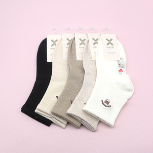 西客优品 百棉刺绣小熊纯色小短筒无骨学生成人女袜252H2661 秋季