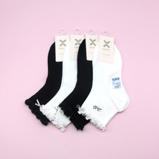 西客优品 春夏半网眼木耳边花黑白组合短筒学生成人女袜261H3272