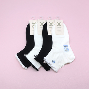 春夏半网眼刺绣黑白组合无骨短筒学生成人女袜261J3297 西客优品