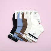 西客优品 秋百棉滴胶小熊横条纯色短筒无骨学生成人女袜252H2680