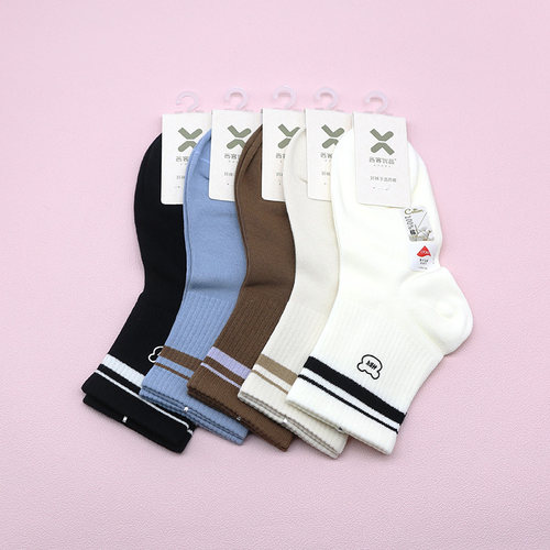 西客优品秋百棉纯色短筒女袜