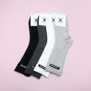 西客优品  春夏超薄时尚字母布标纯色中高筒学生成人女袜261M3439