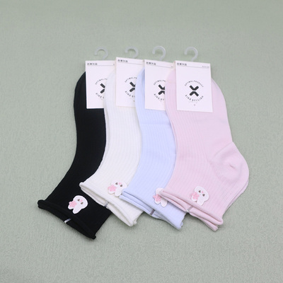 西客优品超薄竖条卷边短筒女童袜