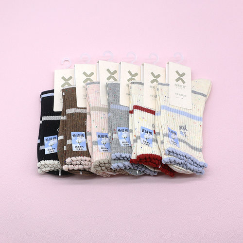 西客优品秋冬点子纱横条中筒女袜