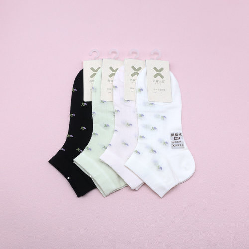 西客优品裸感桑蚕丝小花女船袜