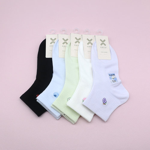 西客优品网眼水果刺绣短筒女袜