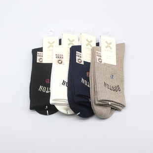 西客优品 羊毛字母刺绣B保暖无骨中筒学生成人男袜252A2649 冬款