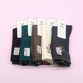 西客优品 冬新品 潮流小熊刺绣中筒无骨保暖羊毛成人女袜252A2796