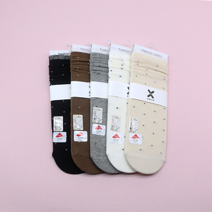 秋冬95棉圆点蕾丝边中筒无骨堆堆学生成人女袜252H2890 西客优品