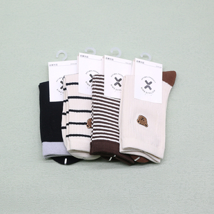 西客优品 刺绣条纹组合简约无骨透气中筒女童袜252A9755 秋冬时尚