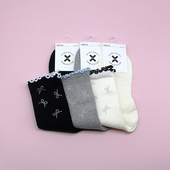 西客优品 秋冬木耳边点钻蝴蝶结甜美纯色中高筒成人女袜252M2924