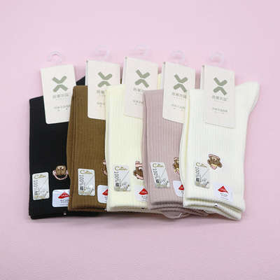 西客优品吸汗女百棉小熊女袜