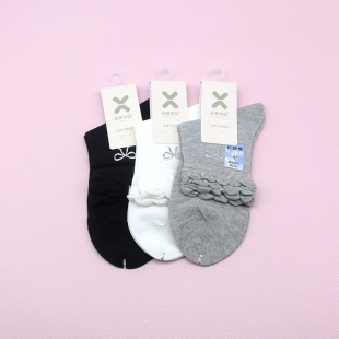 西客优品 春夏长绒棉蝴蝶结泡泡口纯色小中筒成人女袜261H3203