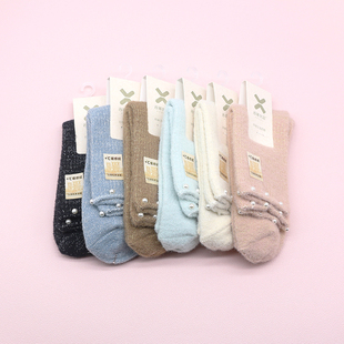 西客优品 珍珠卷边暖暖绒加厚保暖中筒学生成人女袜252J2770 冬款