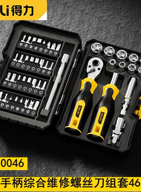 得力棘轮扳手螺丝批46件多功能家用综合组套DL250046小棘轮手柄扳