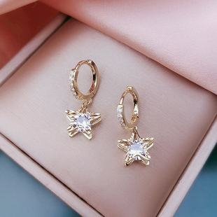 韩国妾之意日月东感锆石五环网红2024新款潮时尚新款星星耳坠耳饰