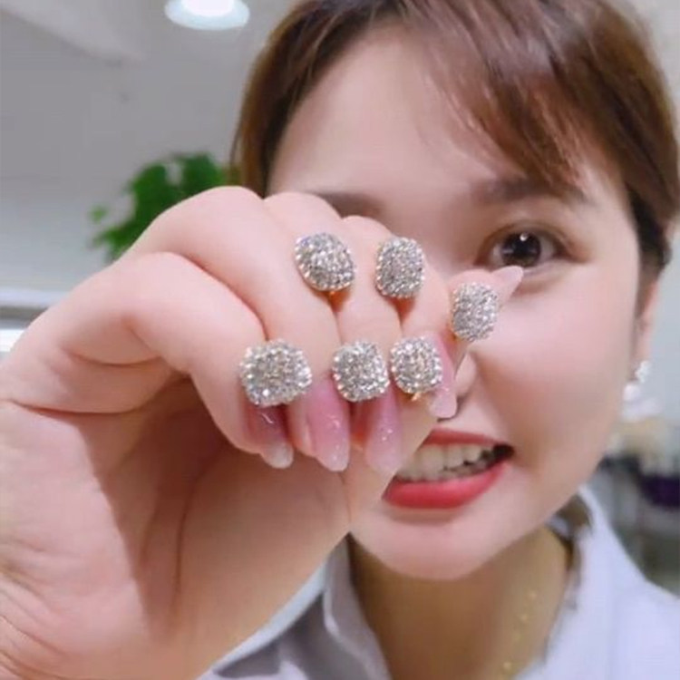 简约气质耳环方形满钻耳钉小耳垂耳扣s925银针百搭ol个性休闲耳饰