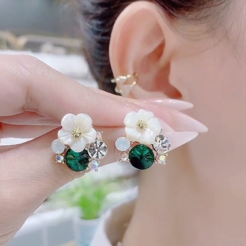 妾之意甜美花朵水晶银针耳钉女