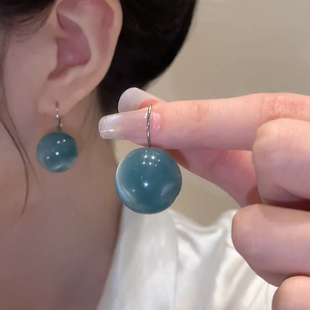 轻奢高级感圆形硬糖耳扣风糖果甜美蓝色圆球醋酸耳饰耳坠 韩系新款