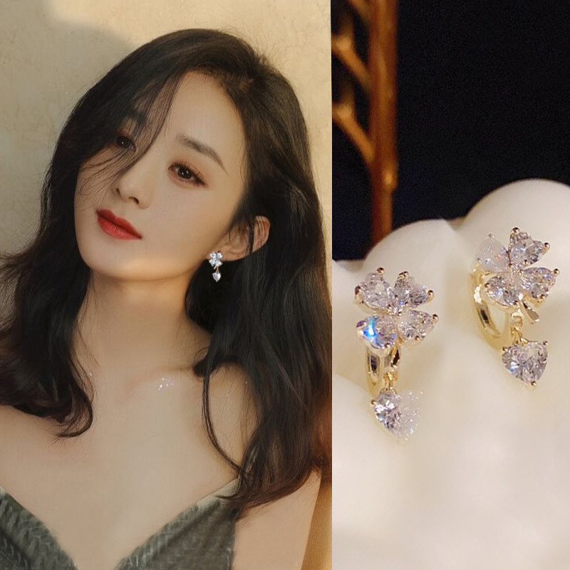 妾之意百搭绿色水晶锆石耳环女