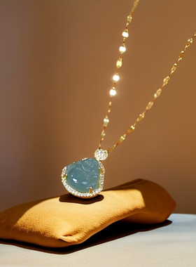 新中式冰透蓝水佛公笑佛项链女新