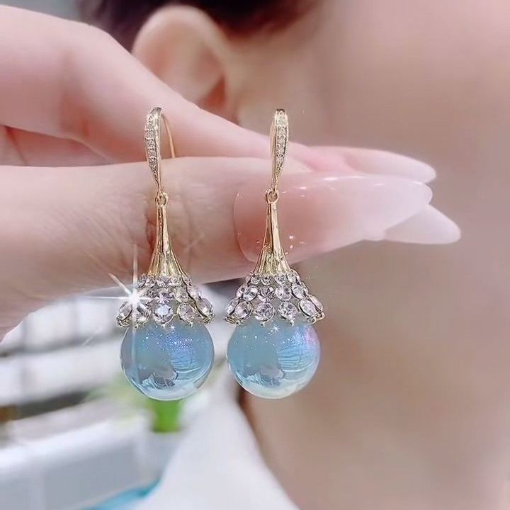 妾之意超仙人鱼姬蓝色珍珠耳环女