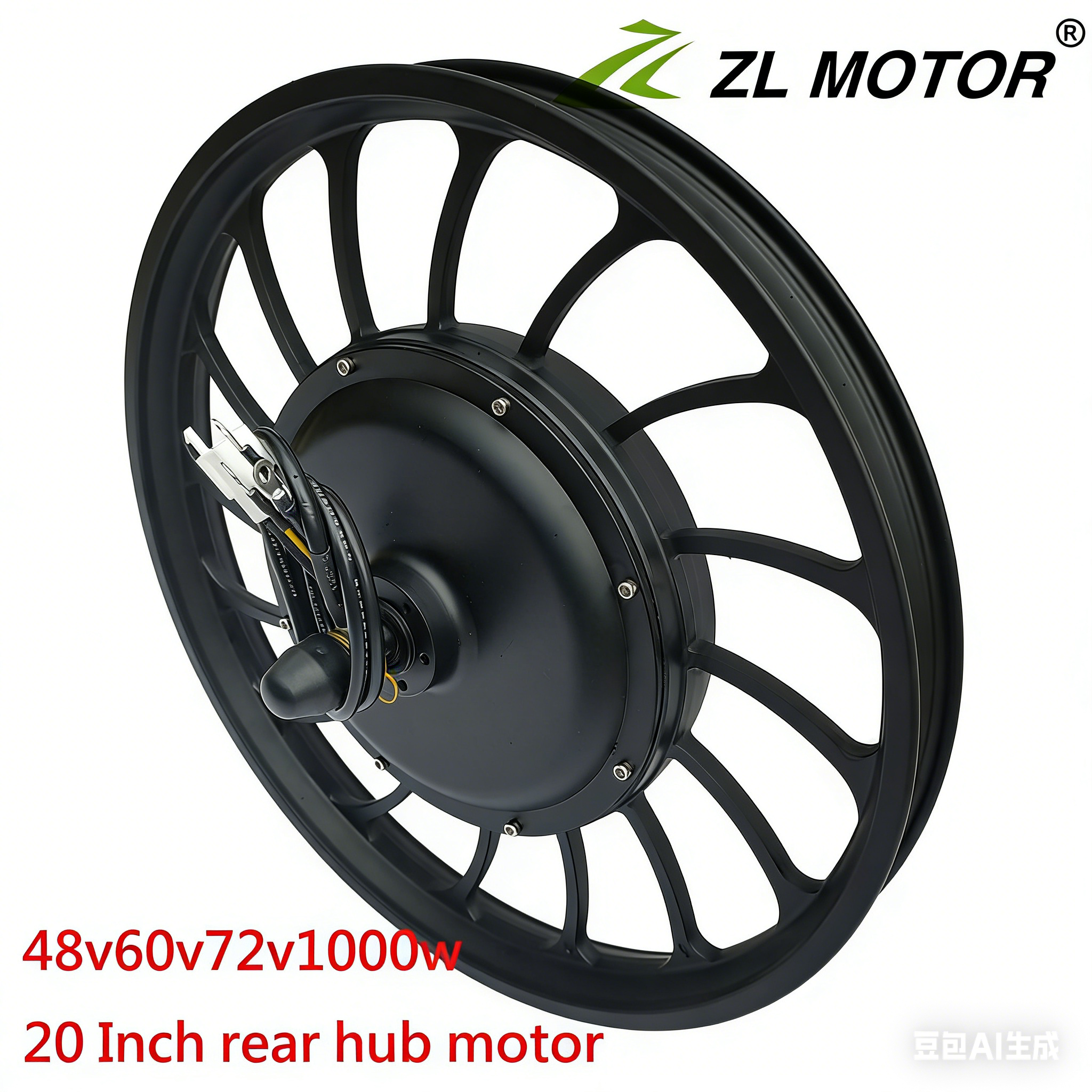 36V48V 1000W 20寸电动自行车替换  后驱全黑款 碟刹大功率电机