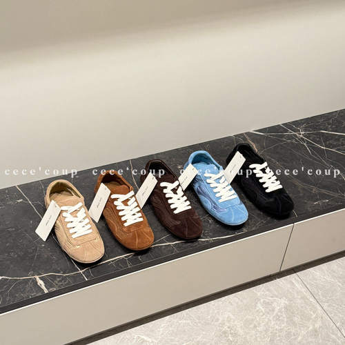 平底拼接系带圆头德训鞋