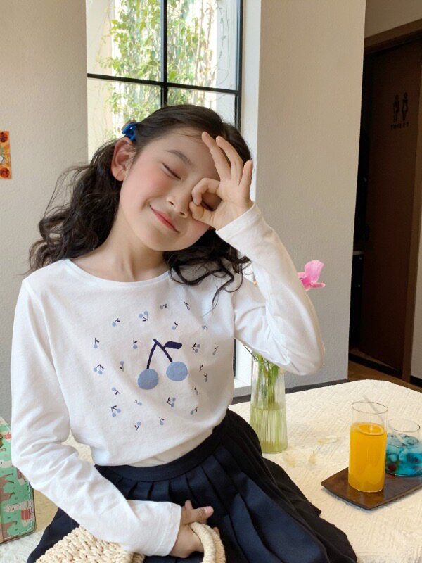 2025夏季新款女童中大童纯棉短袖T恤短裤套装樱桃印花棉短袖长袖