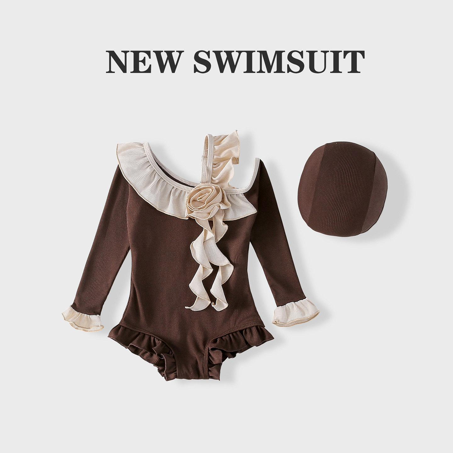 儿童泳衣女童宝宝长袖连体时尚温泉度假游泳衣小女孩速干泳装2026